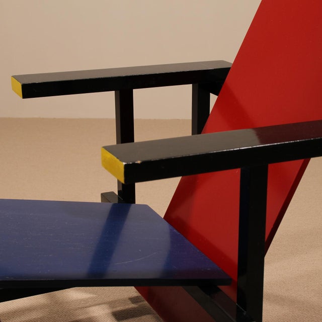 Early Red and Blue Chair by Gerrit Rietveld for Cassina, Italy, 1970s For Sale - Image 6 of 11