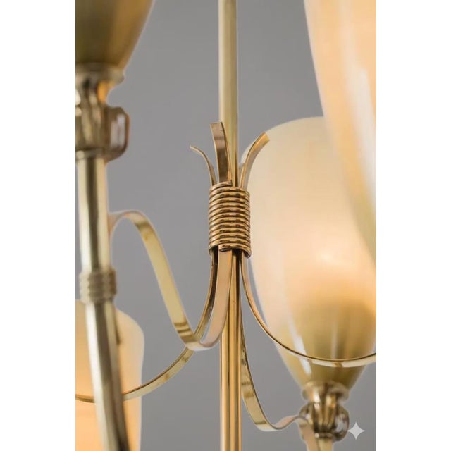 Solid Brass Chandelier – 8 Light Scandinavian Modern Sputnik Fixture For Sale - Image 6 of 9