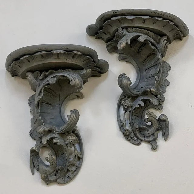 Mid 18th Century Pair 18th Century Rococo Period Painted Wall Sconces For Sale - Image 5 of 13