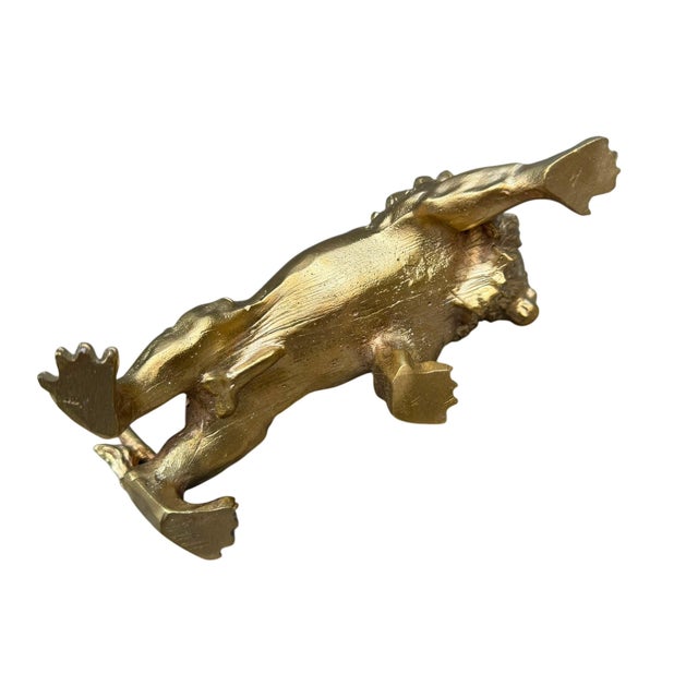 Metal Solid Brass Roaring Lion Sculpture For Sale - Image 7 of 9