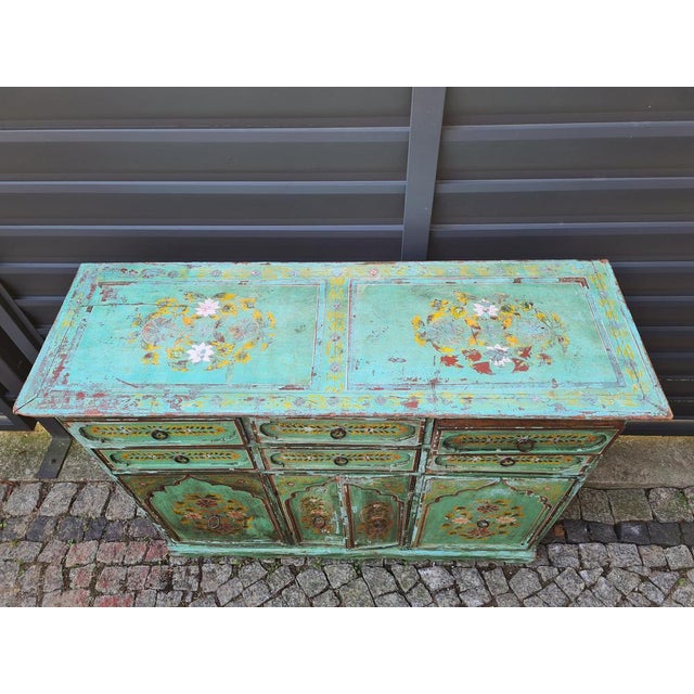 Mid-Century Indian Hand-Painted Wooden Chest of Drawers, 1970s For Sale - Image 13 of 16