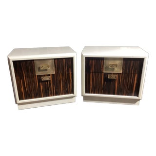Vintage Bedside Tables in Wood and Bronze by Luciano Frigerio, 1970s, Set of 2 For Sale