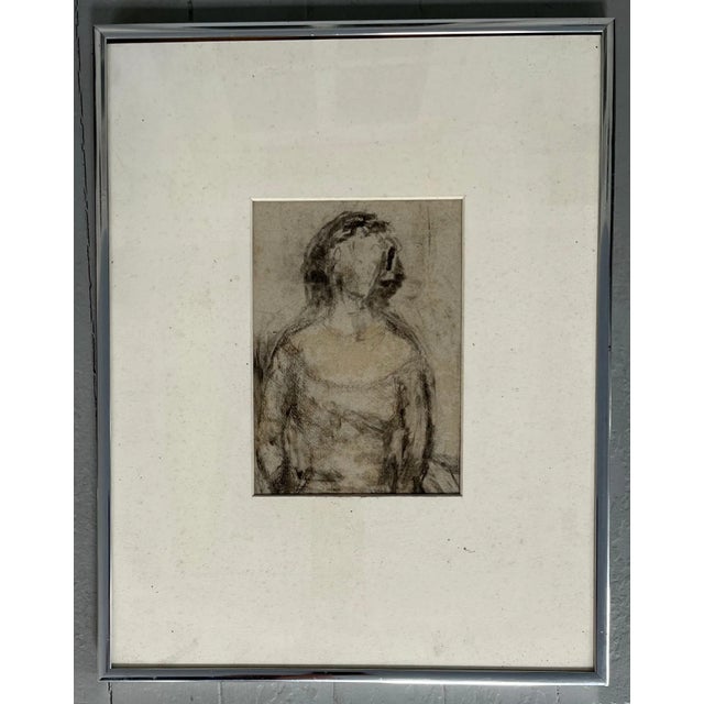 Mid-Century Modern Charcoal Drawing Portrait of a Woman For Sale In New York - Image 6 of 8
