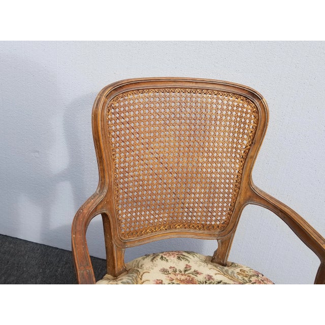 Vintage Mid Century French Provincial Country White Floral Cane Back Accent Chairs - a Pair For Sale In Los Angeles - Image 6 of 13