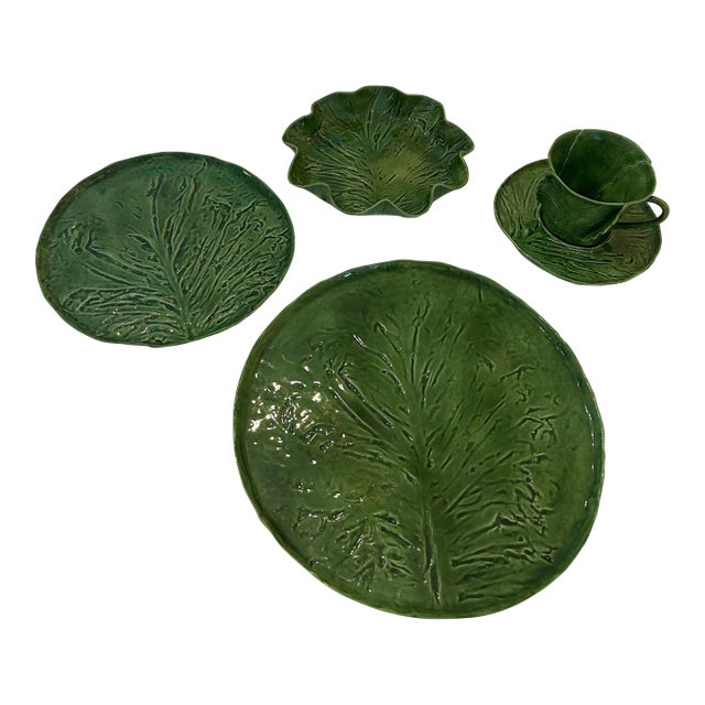 1960’s Pat Young Handmade Original Leafy Green Place Setting- 5 Pieces For Sale