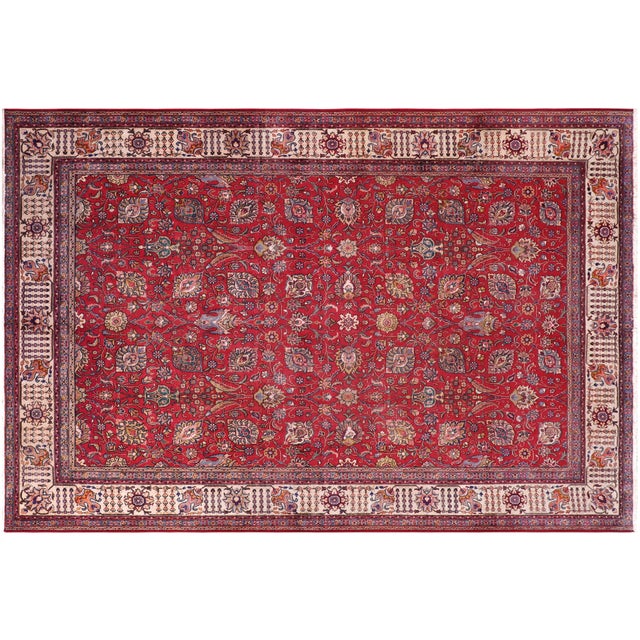 Retro Persian Tabriz Red/Beige Wool Rug - 9'11'' X 13'2'' For Sale - Image 9 of 10