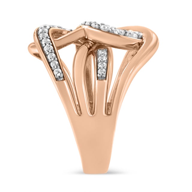Early 21st Century 10K Rose Gold 1/2 Cttw Round-Cut Diamond Intertwined Multi-Loop Cocktail Ring (I-J Color, I1-I2 Clarity - Size 8 For Sale - Image 5 of 7