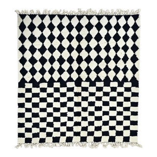 Black Checkered Wool Rug - 9.8 X 8.5 Ft For Sale