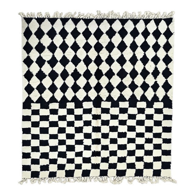 Black Checkered Wool Rug - 9.8 X 8.5 Ft For Sale