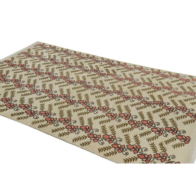 Rug & Kilim Vintage Turkish Sparta Rug in Beige With Green and Pink Floral | Rug & Kilim For Sale - Image 4 of 7