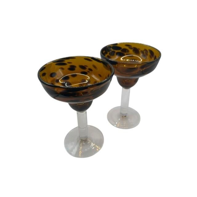 Glass Vintage Hand Blown Tortoise Shell Margarita Glasses - Set of 2 For Sale - Image 7 of 10