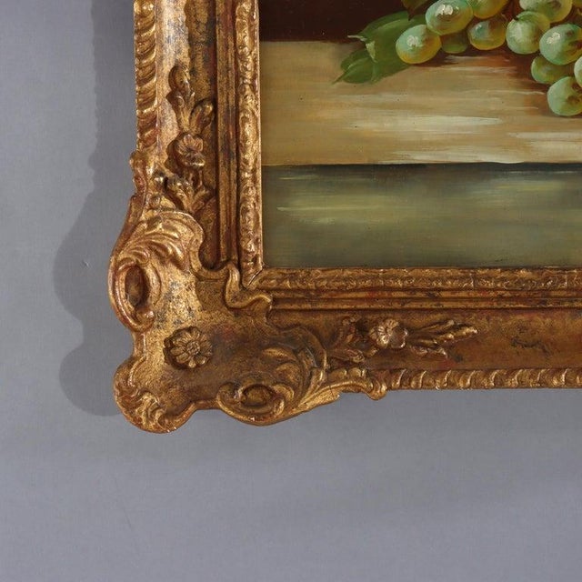 1920s Oil on Board Floral Still Life Painting of Roses & Grapes by J. Bernard C1920 For Sale - Image 5 of 7