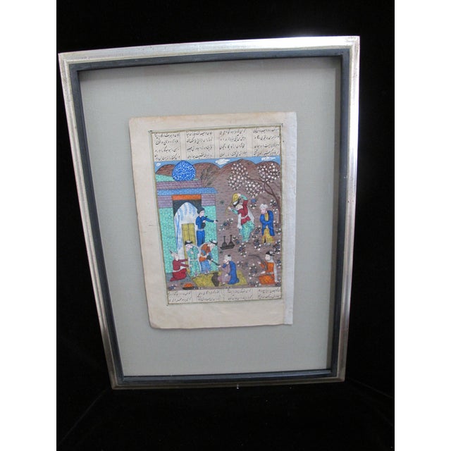 Turquoise Antique Persian Illuminated Manuscript Book Page Mughal Art Painting For Sale - Image 8 of 8