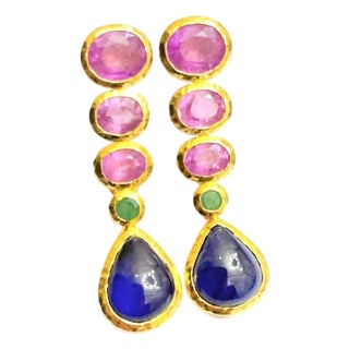 Bochic “Capri” Natural Vintage Ruby, Sapphire & Emerald Set In 18K Gold & Silver For Sale