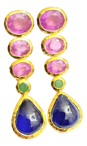 Bochic “Capri” Natural Vintage Ruby, Sapphire & Emerald Set In 18K Gold & Silver