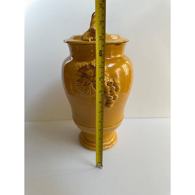 1980s Arte Italica "Sole Mustard" Collection Ceramic 15" Tall Yellow Jar With Lid Greaps and Leaves Design Made in Italy For Sale - Image 4 of 18