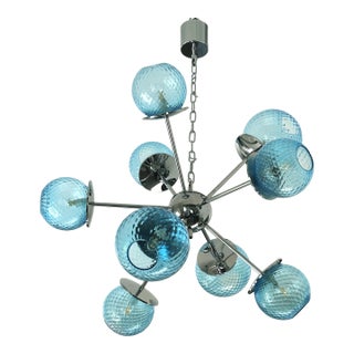 Contemporary Sputnik Light-Blue "Ballotton" Murano Glass Chandelier For Sale