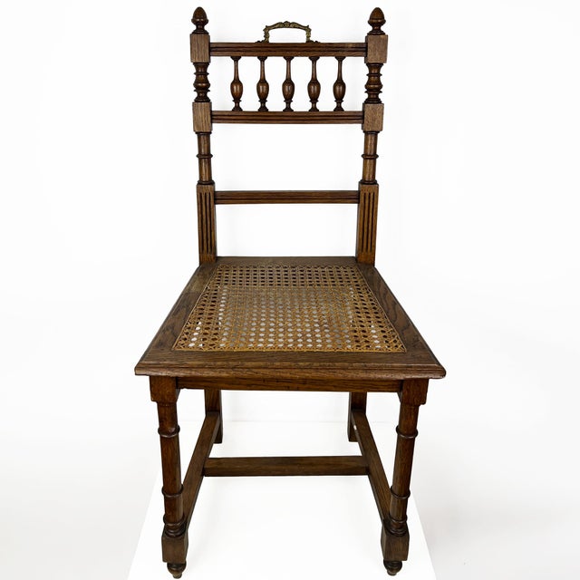 Henry II Oak Chair with Cane Seat, Rattan Carved Wood Side Chair For Sale - Image 11 of 11