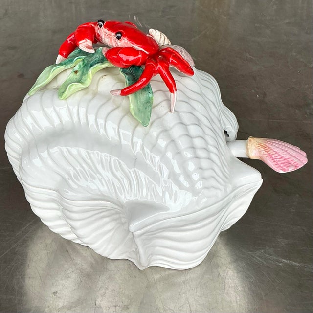 Vintage Coastal Glazed Ceramic Crab Tureen For Sale - Image 9 of 9