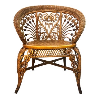 Antique Victorian Stick & Ball Rattan Chair Heywood-Wakefield Attributed For Sale