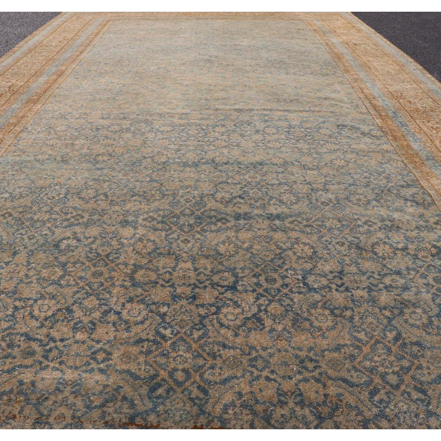 Indian Antique Indian Agra Rug With Intricate Allover Floral Design in Blue 6'9 X 14'0 For Sale - Image 3 of 12