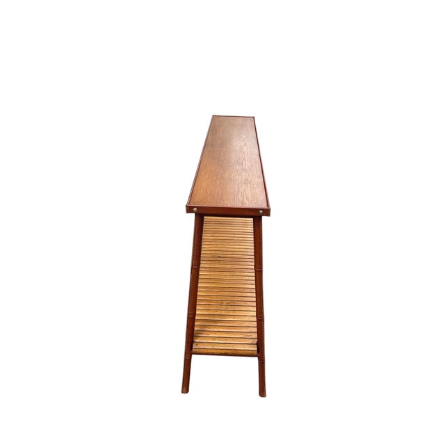 Vintage Stitched Leather and Oak Shelf by Jacques Adnet, 1950s For Sale - Image 6 of 15