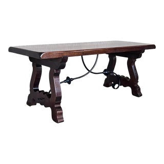 20th Century Spanish Carved Table With Iron Stretchers For Sale