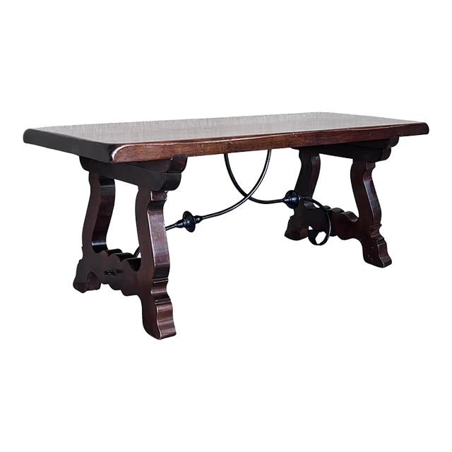 20th Century Spanish Carved Table With Iron Stretchers For Sale
