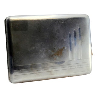 Guilloche Silver Cigarette Case with Polished Bands For Sale