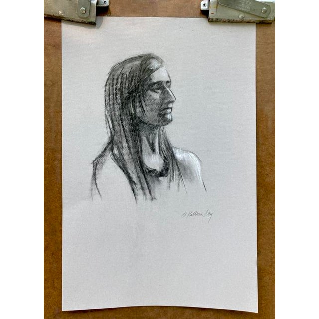 Contemporary Original Life Drawing, Portrait of a Native American Woman For Sale - Image 3 of 4