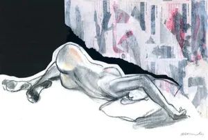 Contemporary Original Collage and Figurative Mixed-Media Drawing
