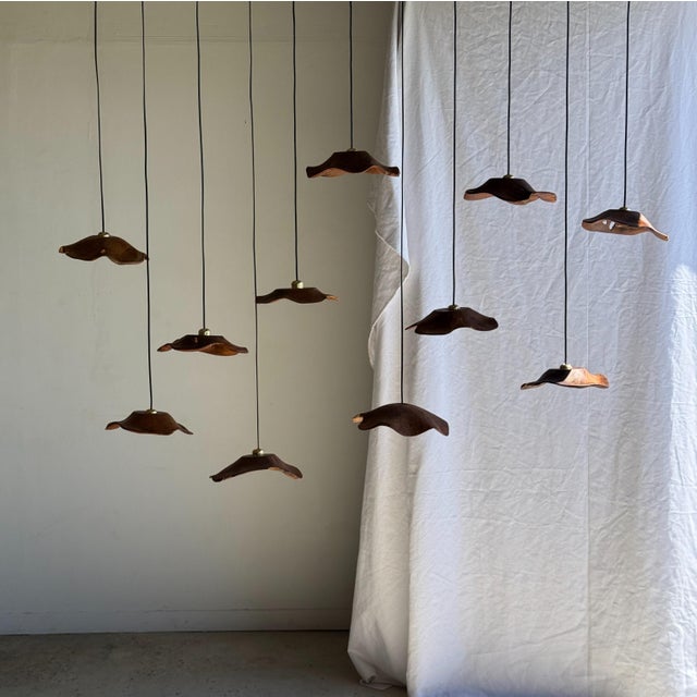 1980s Small Wavy Leaf-Shaped Teak Pendant Light, 1980s For Sale - Image 5 of 18