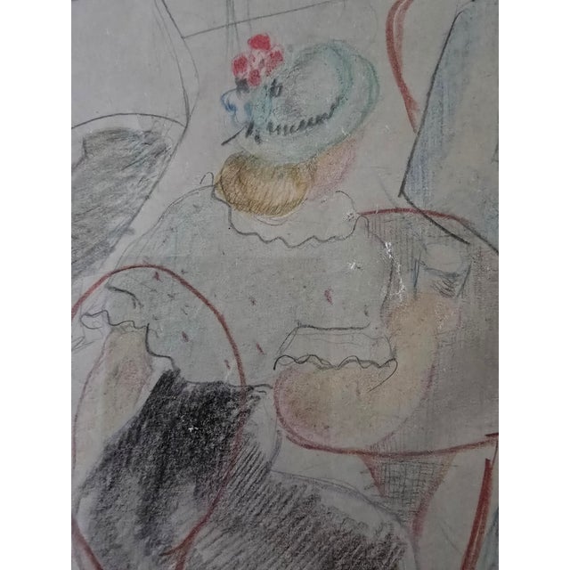 Wood Vintage Mid Century Modern Signed Café Scene For Sale - Image 7 of 7