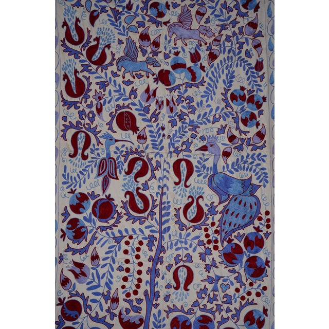 Uzbek Suzani Embroidered Wall Hanging – Tree of Life Floral Boho Textile Art 3'5'' X 6' For Sale - Image 10 of 13