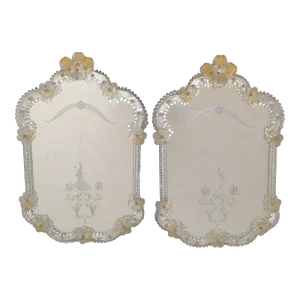 Rococo Revival Him and Her Etched Venetian Wall Mirror Bohemian Golden Flowers