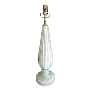 Murano White Opalescence Ribbed Glass Table Lamp