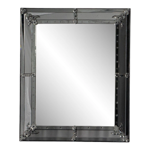American Modern, Etched Glass, Grey Shadowbox Mirror, Usa, 1980s