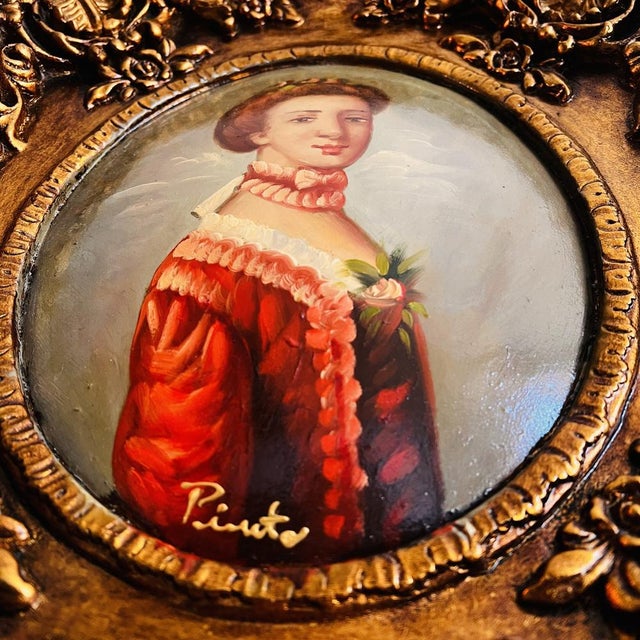 Lady with Roses Portrait, Painting on Wood, Framed For Sale - Image 3 of 7
