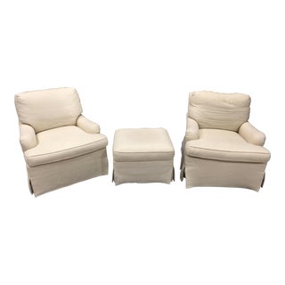 Hickory Chair Company Weston Club Chairs a Pair With Ottoman For Sale
