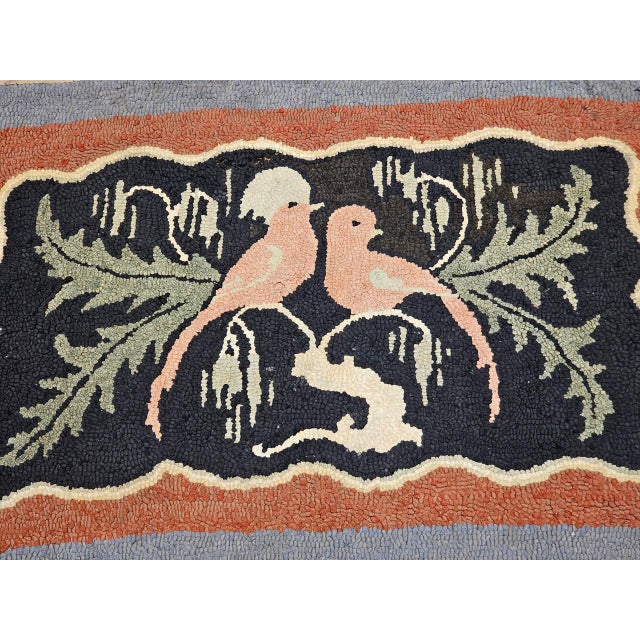 Vintage American Hand Hooked Rug, Folk Art, Two Lovebirds in a Tree Design, 2x3 For Sale - Image 10 of 17