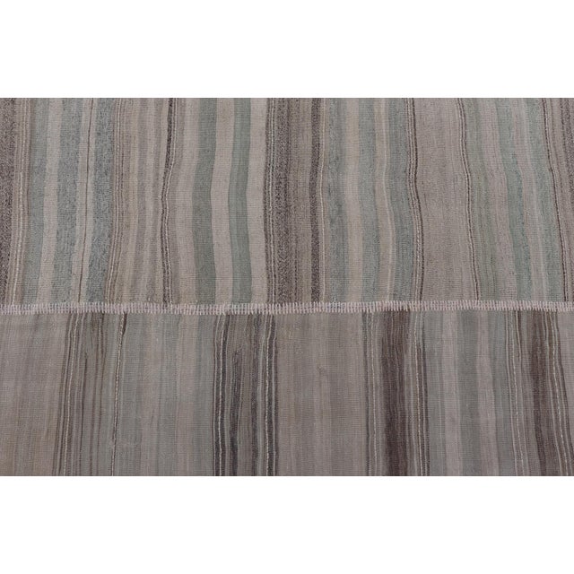 Textile Vintage Turkish Kilim Rug in Soft Beige, Gray, and Faded Blue Striped 8'6 X 13'0 For Sale - Image 7 of 14