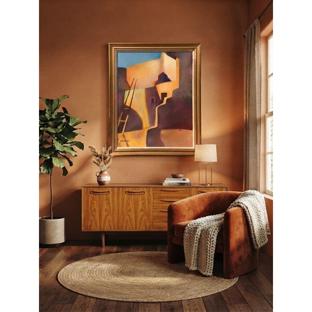 A striking vintage Southwestern modernist composition, this large oil on canvas captures the sculptural forms and sweeping...