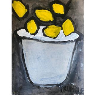 Sarah Trundle, Abstract Still Life Acrylic Painting on Paper, "Lemons on Black" For Sale