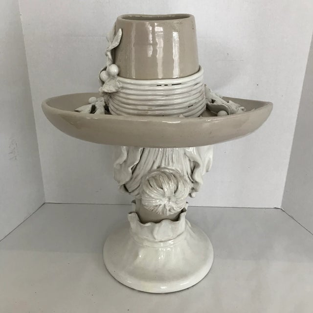 Vintage Glazed Pottery Woman Wearing a Hat Sculpture For Sale - Image 12 of 13