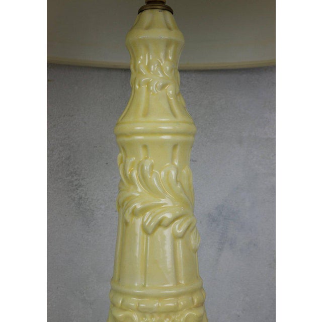 Pair of Spanish Yellow Ceramic Lamps With Gilt Bases For Sale - Image 4 of 8
