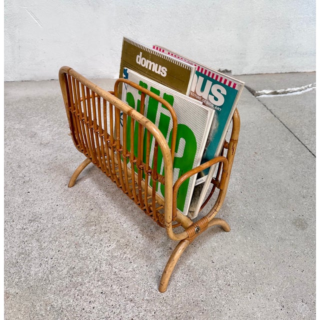 Wood Hand-Crafted Bamboo and Rattan Magazine Rack, Italy, 1950s For Sale - Image 7 of 17