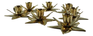 Vintage Flower-Shaped Candleholders in Shiny Heavy Brass, 1970s, Set of 7