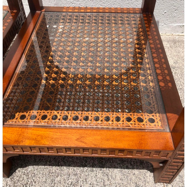 Pair Vintage Mid Century Cane & Glass Side/End Tables For Sale - Image 10 of 18