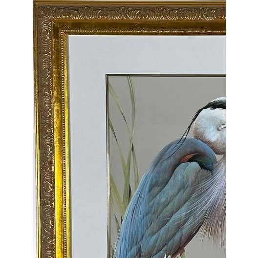 Late 20th Century Art LaMay Signed Limited Edition Bay Blue Heron Gold Gilt Framed Giclee For Sale In Portland, ME - Image 6 of 14