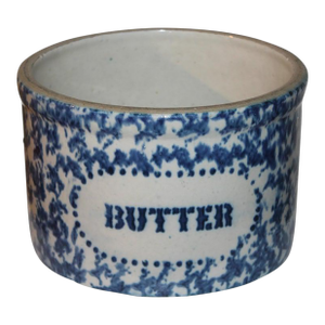 19th C Spongeware Butter Crock